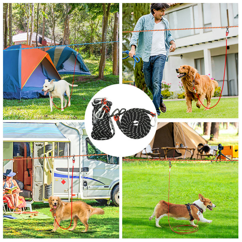 15m Reflective Dog Tie-Out Cable with Hooks & Pulley