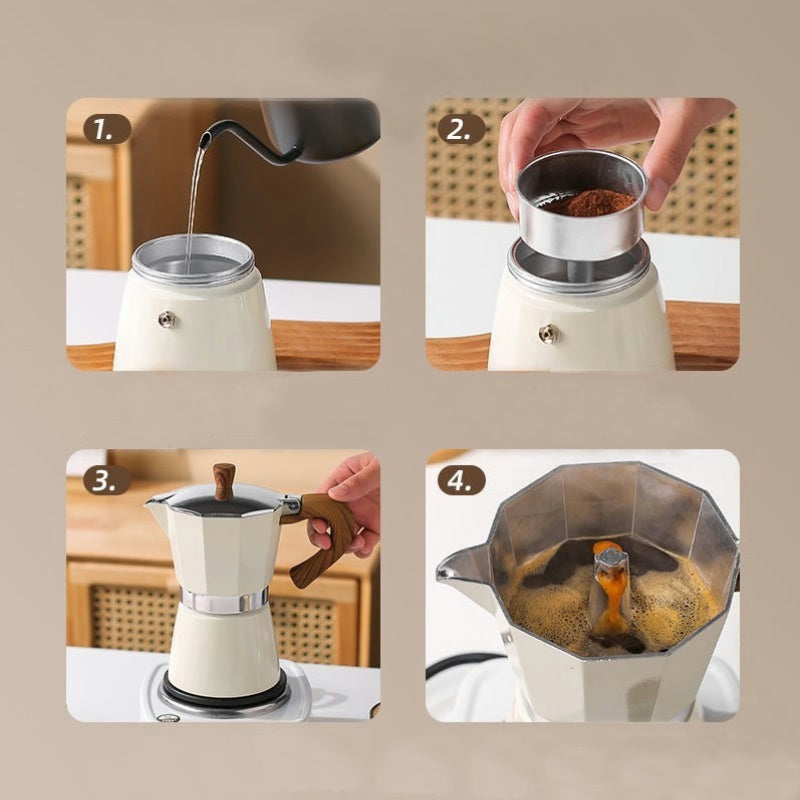 Octagonal Moka Coffee Pot – 300ml Aluminum Espresso Maker