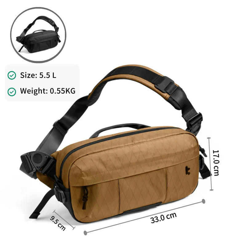 Tomtoc X-Pac Sling Bag Water-Resistant Crossbody, Black/Brown, Fits Steam Deck 2024 iPad Mini