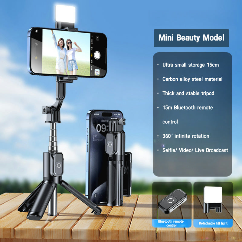 Mini Bluetooth Selfie Stick Tripod – Portable with Fill Light & Phone Holder