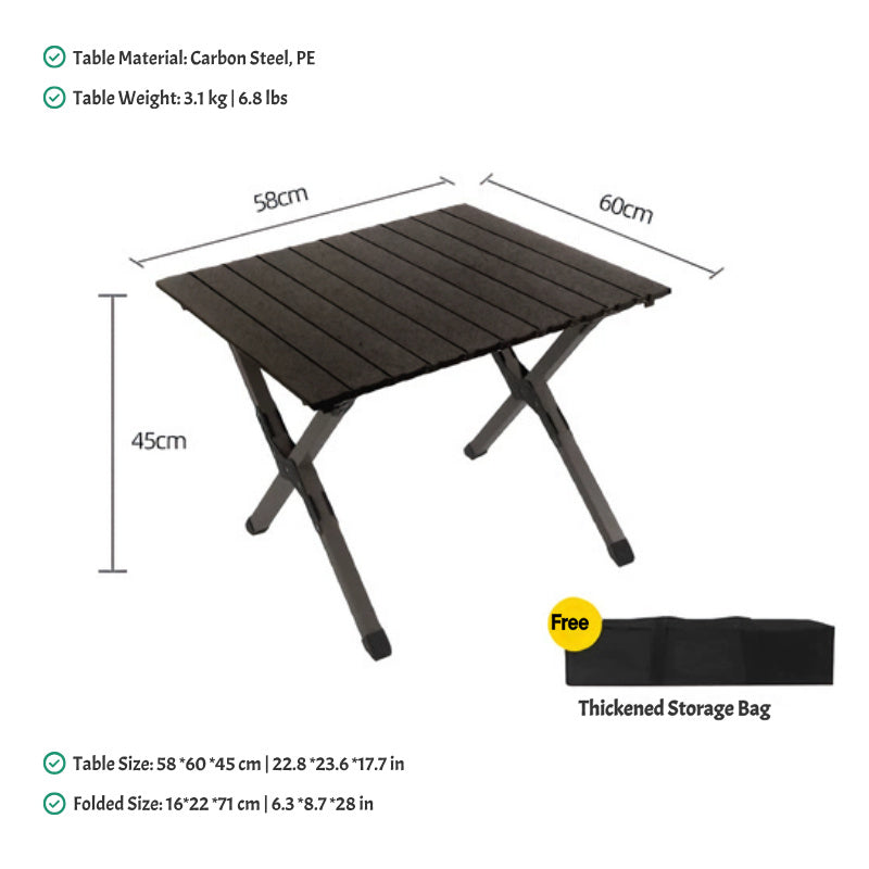 Egg Roll Folding Table – Outdoor Camping Table, Carbon Steel, 3 Sizes