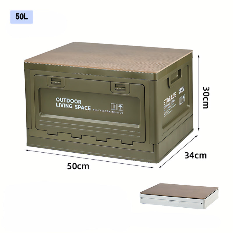 Outdoor Folding Storage Box with Side Door & Wooden Lid