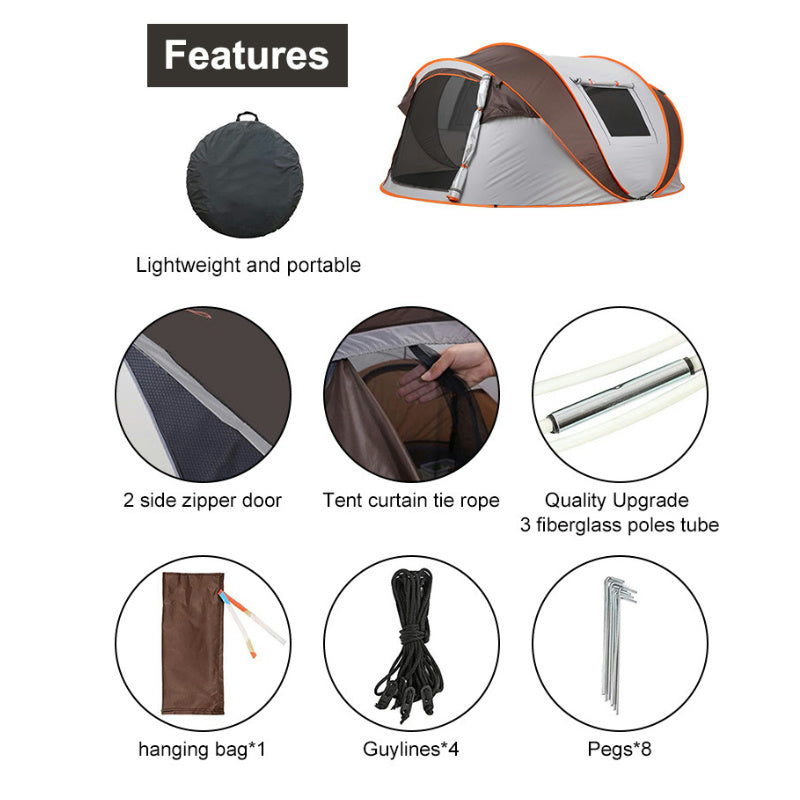 5–6 Person Traditional Pop-Up Tent – Instant Setup for Family Camping