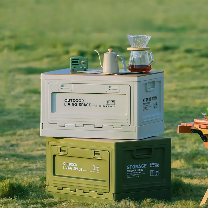 Outdoor Folding Storage Box with Side Door & Wooden Lid