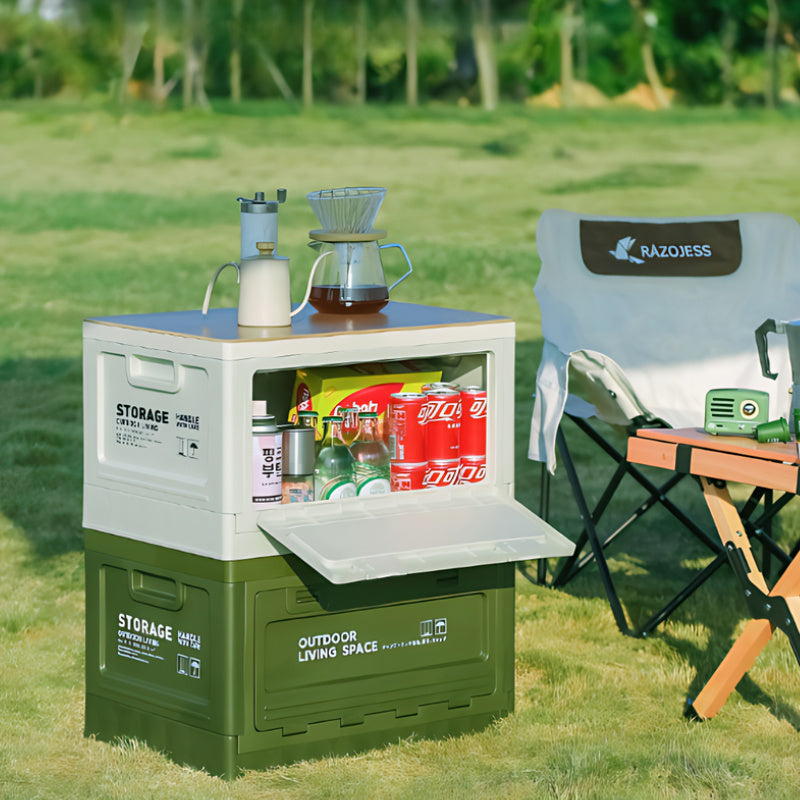 Outdoor Folding Storage Box with Side Door & Wooden Lid