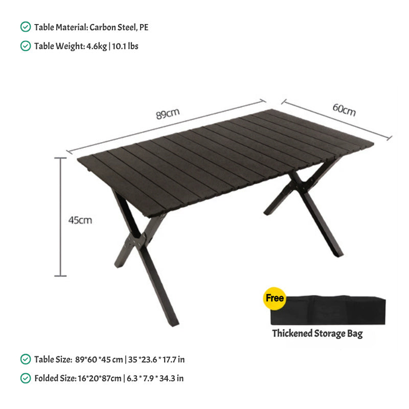 Egg Roll Folding Table – Outdoor Camping Table, Carbon Steel, 3 Sizes