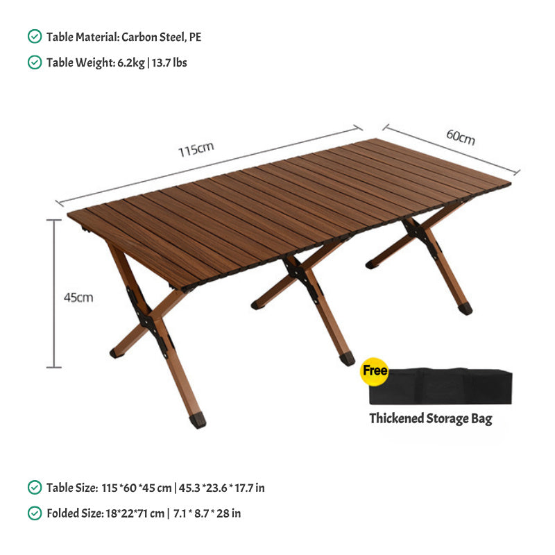 Egg Roll Folding Table – Outdoor Camping Table, Carbon Steel, 3 Sizes