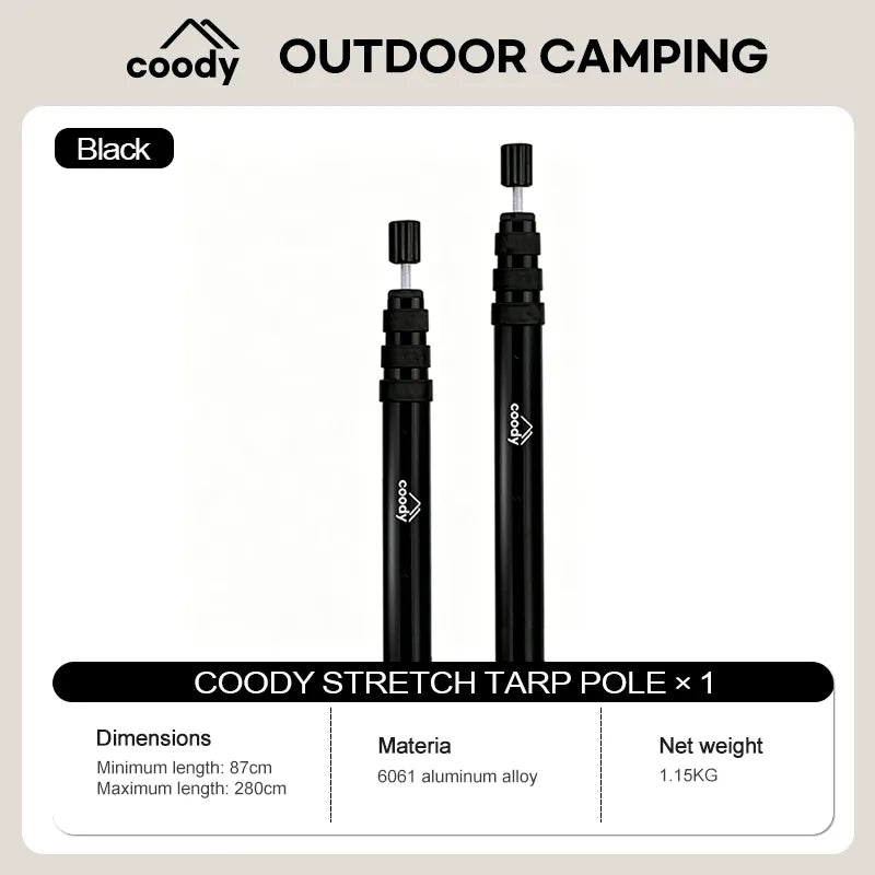 Coody 2.8m Adjustable Aluminum Tent Poles – 3 Pack
