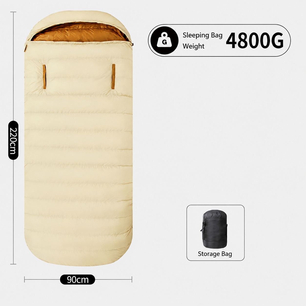 Down Sleeping Bag – Extra-Wide Egg Shape with Hand Slots