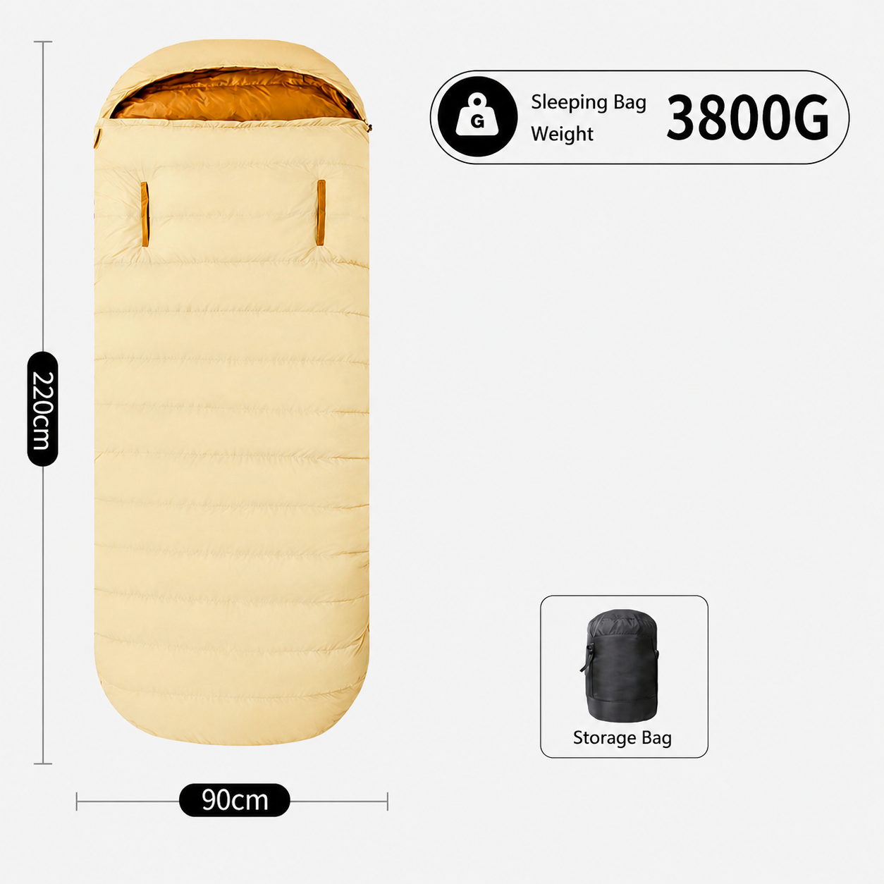 Down Sleeping Bag – Extra-Wide Egg Shape with Hand Slots