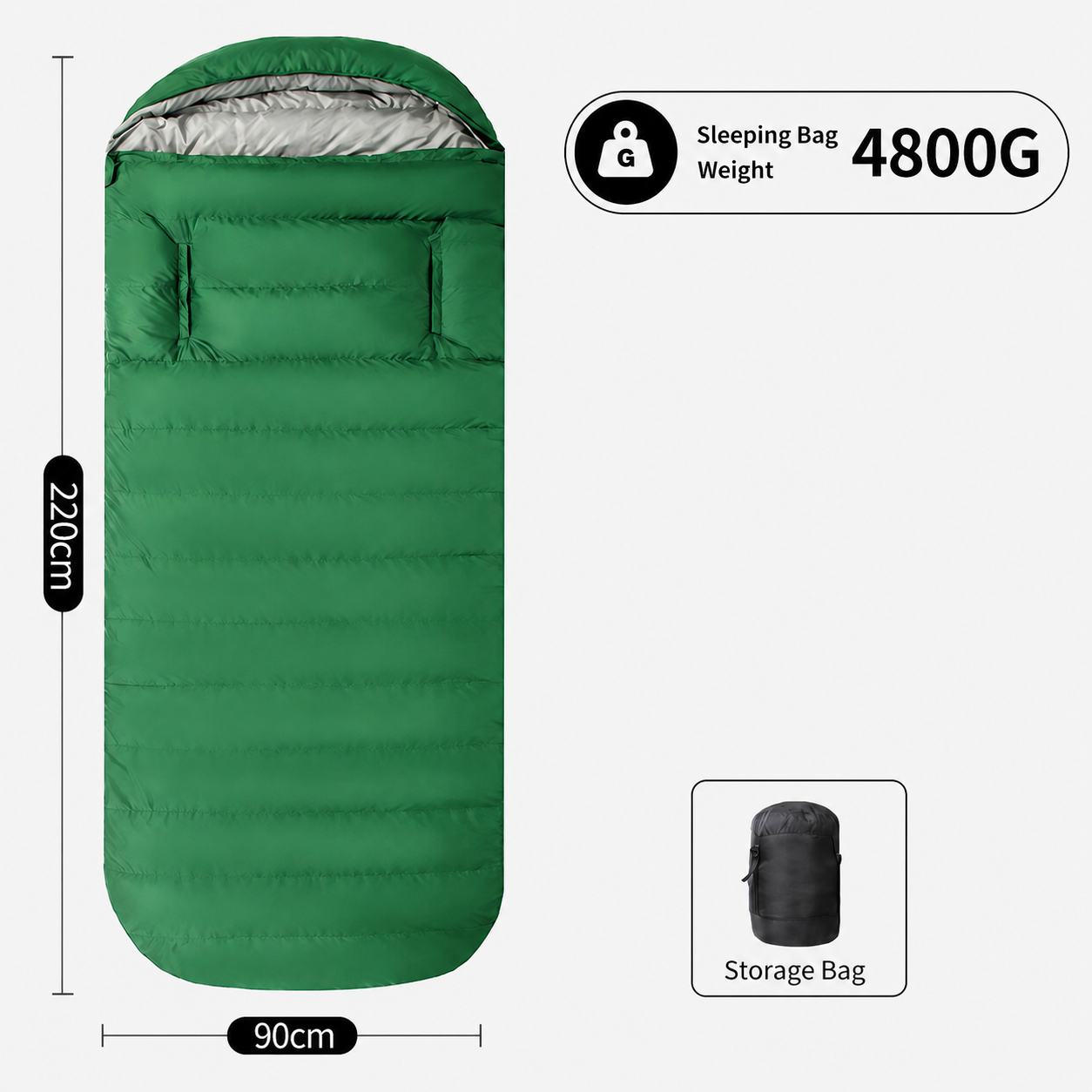 Down Sleeping Bag – Extra-Wide Egg Shape with Hand Slots